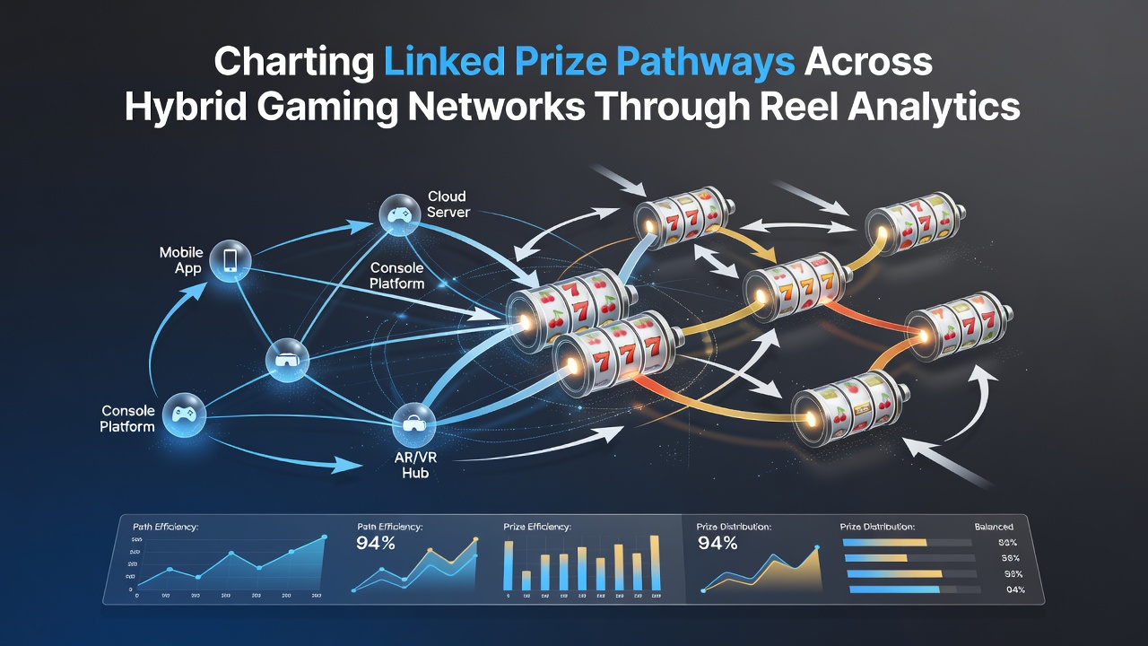 Data visualization showing interconnected prize pathways across multiple gaming platforms and reel analytics dashboards