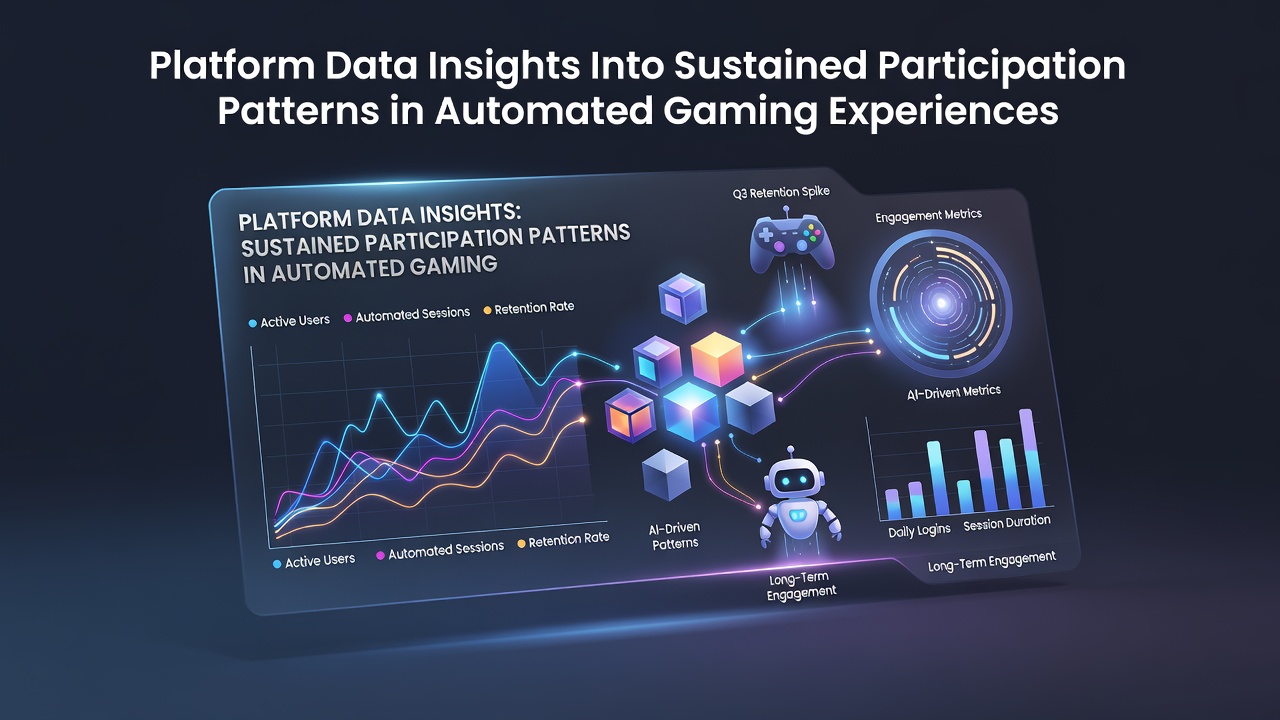 Dashboard view of aggregated participation metrics from automated gaming platforms showing session duration trends