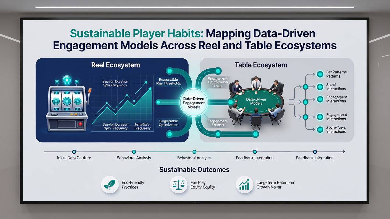 Infographic comparing engagement metrics between slot reels and live table games with sustainability indicators