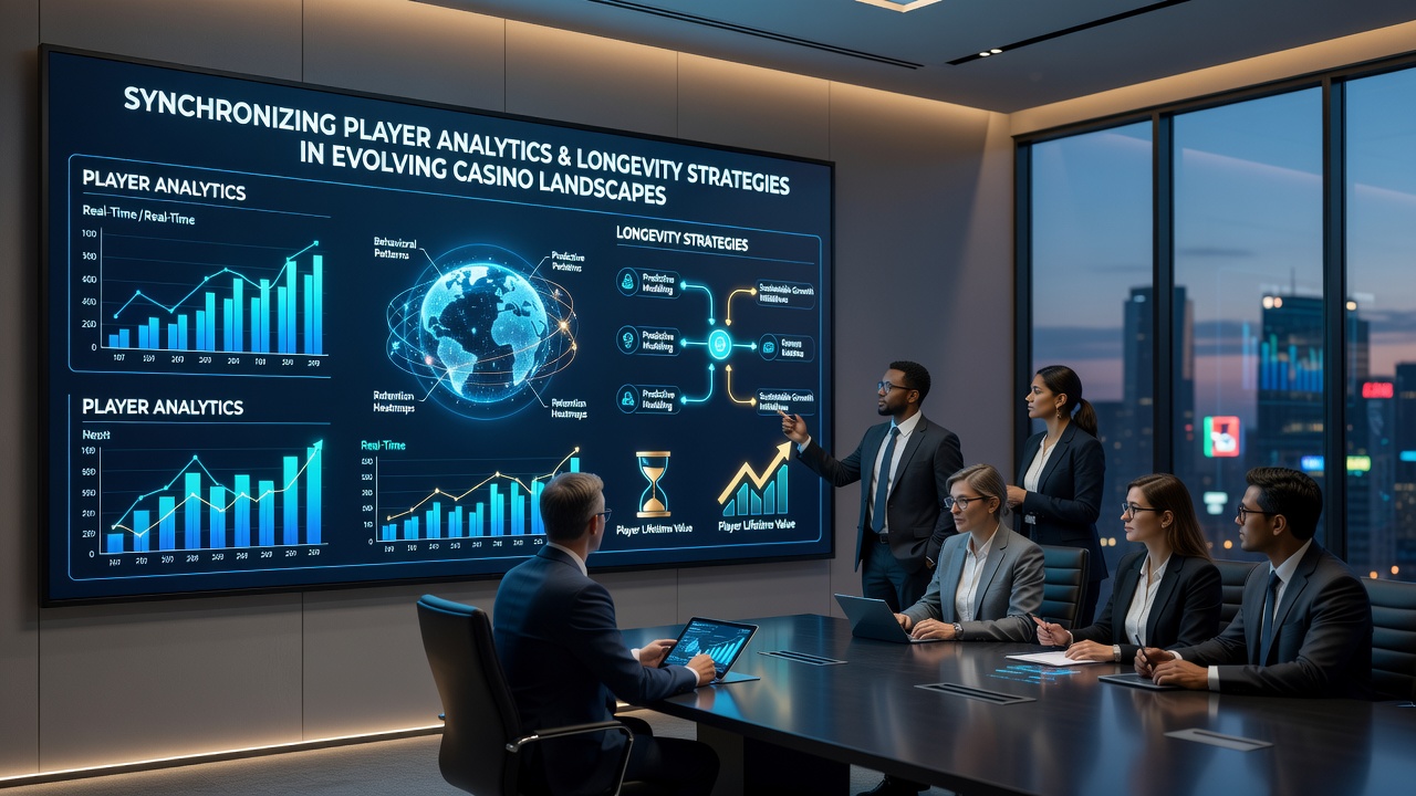 Team reviewing synchronized analytics reports during a casino operations meeting